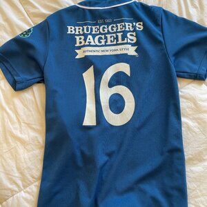 MiLB Asheville Tourists 16 Button Baseball Jersey Youth L Brueggers Mr Moon